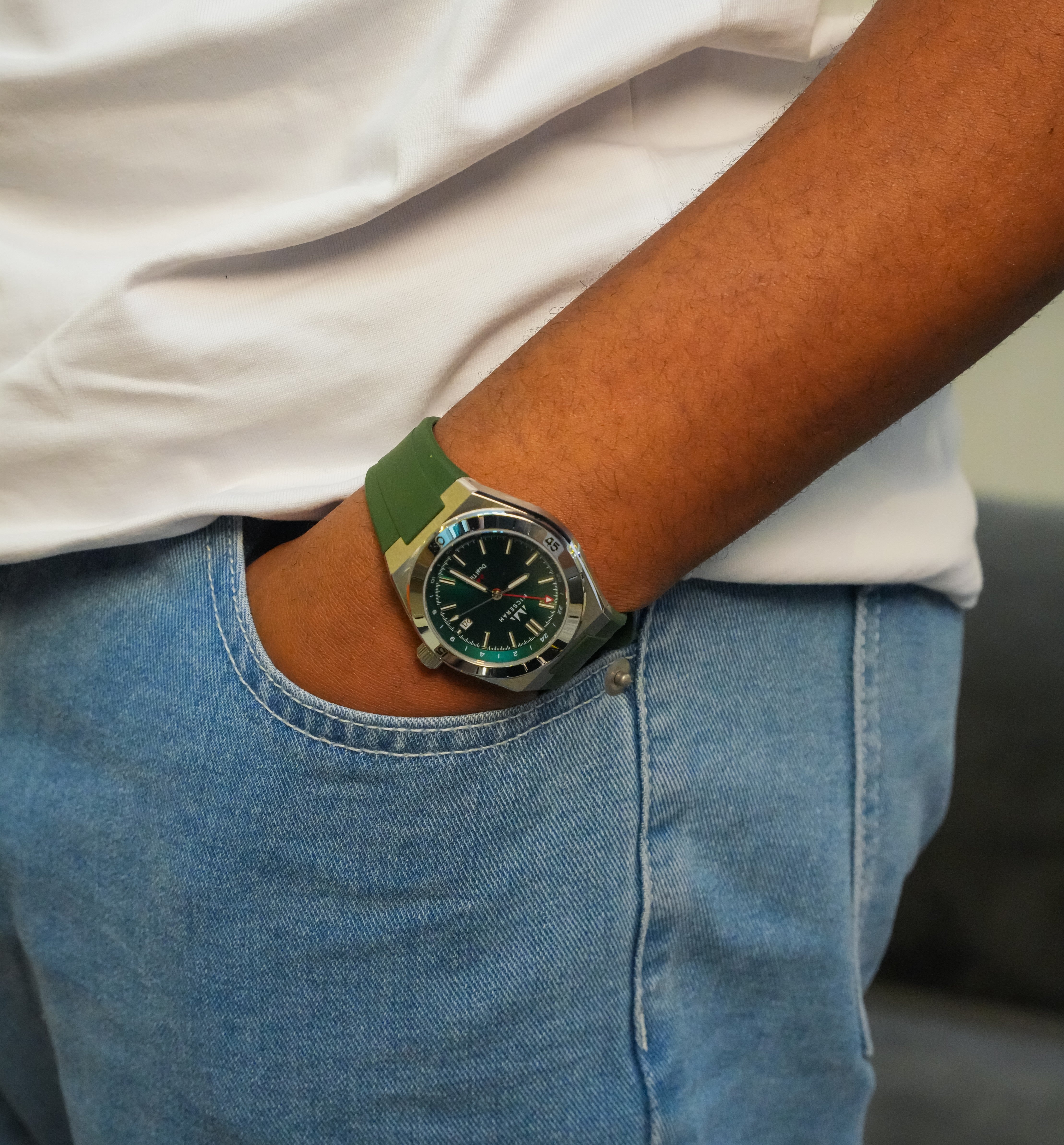 GMT 24 Dual Time - Green with Rubber strap