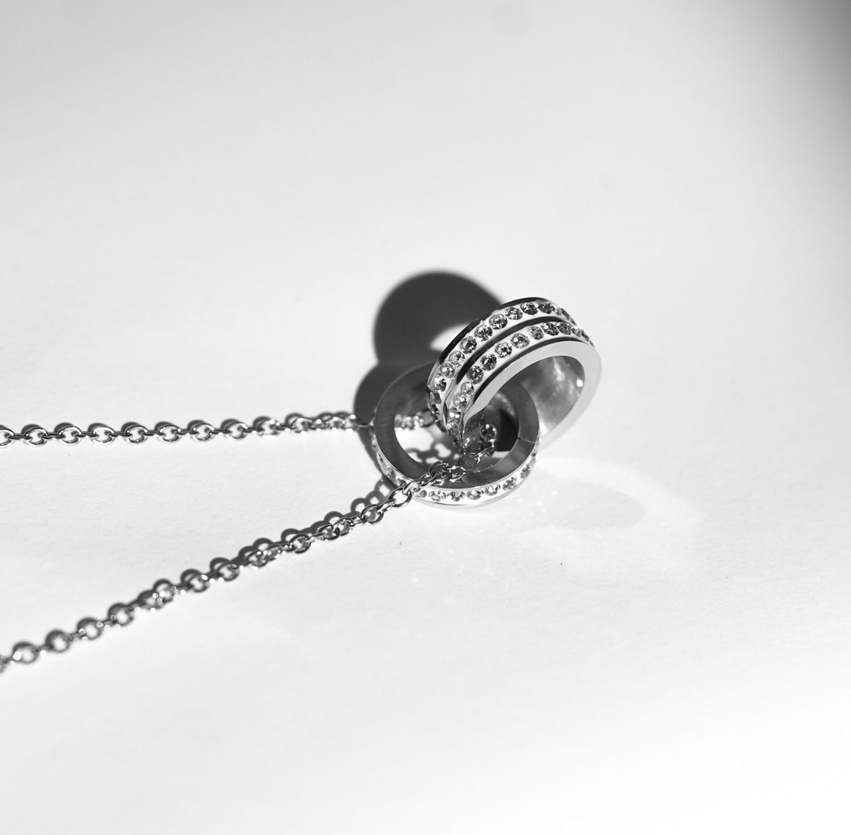 Double Ring Silver Necklace