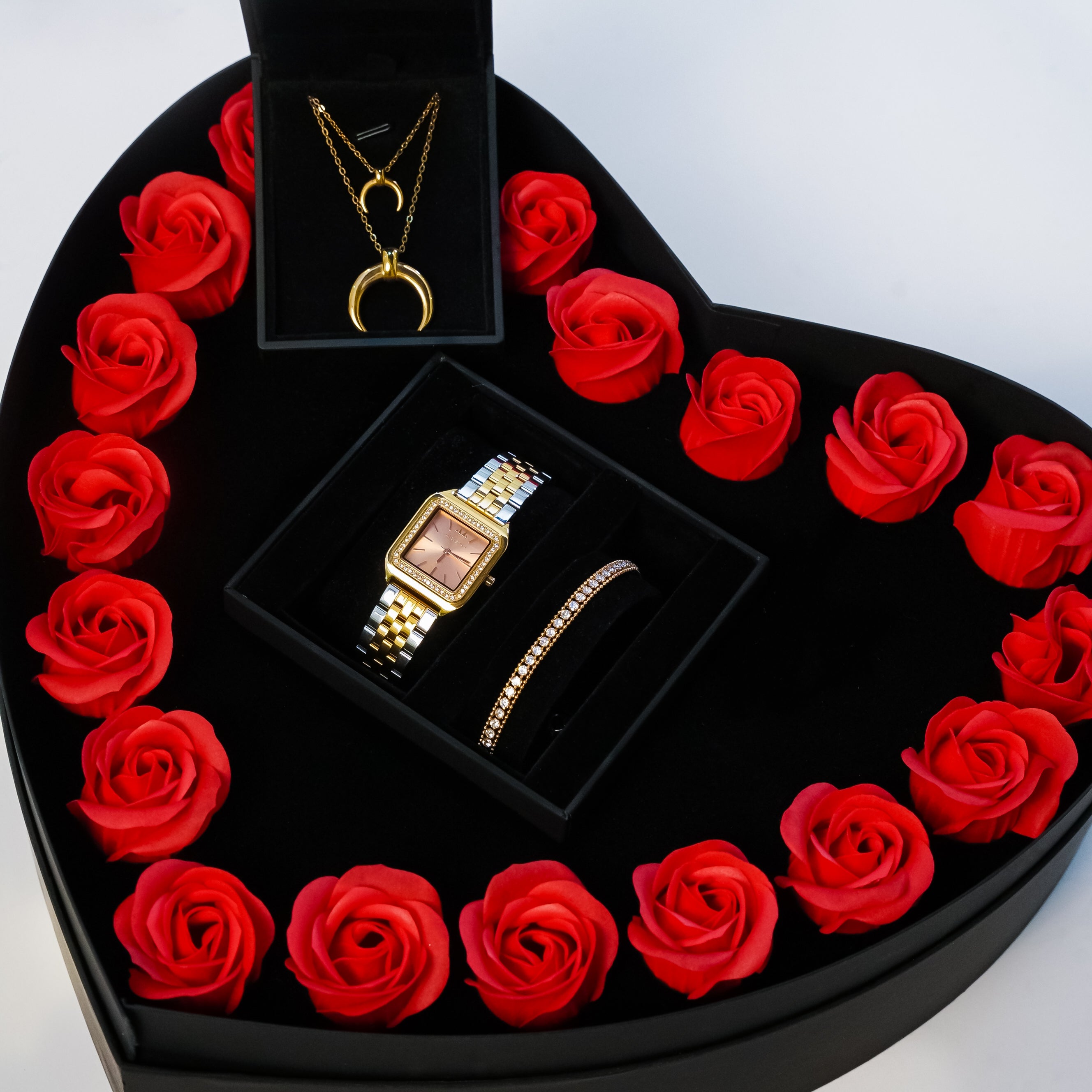 5th Silver Rose × Amoura Tennis Bracelet × Moon Necklace (With Flower Box)